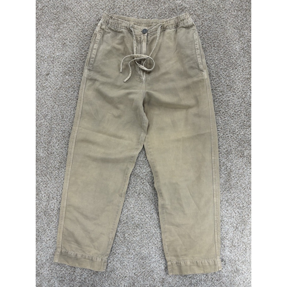 Zara Wide Leg Linen Cotton High Rise Chino Women's Small Neutral Khaki Minimal